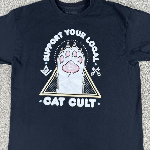 Kawaii Krypt Shirt Mens Large Black Support Your Local Cat Cult Graphic Tee - Picture 3 of 11